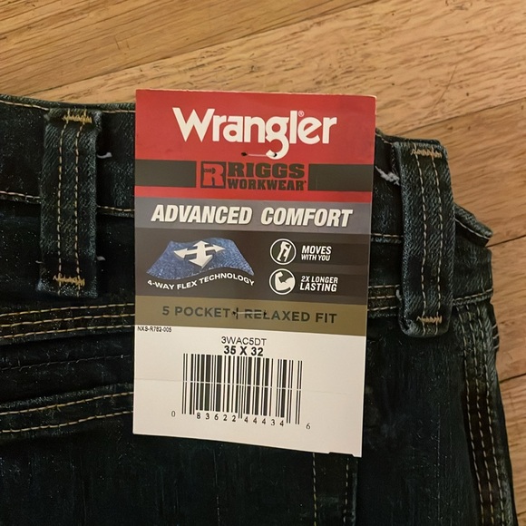 NWT Wrangler Riggs Workwear Advanced Comfort 5 Pocket Jean in Dark Tint, 35x32 - Picture 2 of 4